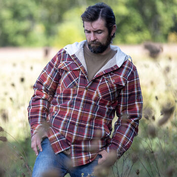 Men's Camp Night Berber Lined Hooded Flannel Shirt Jacket