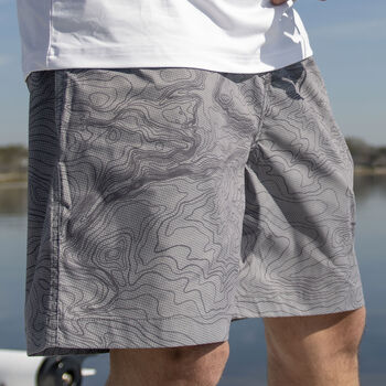 Men's Quick Dry Topographical Print 7 Inch Inseam Swim Trunks