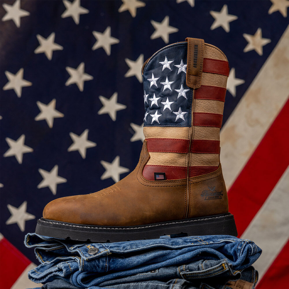 Thorogood Western Stars & Stripes Waterproof 11" Crazy Horse Nano Safety Toe Work Boots for Men