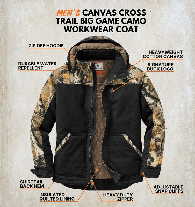 Men's Heavyweight Canvas Cross Trail Big Game Camo Workwear Coat image number 2