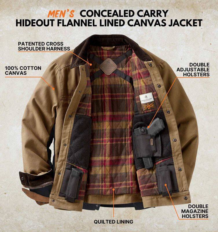 Men's Concealed Carry Hideout Flannel Lined Canvas Jacket image number 2