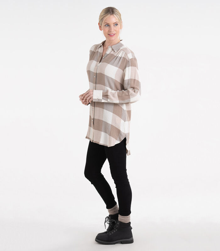 Women's Plaid Button Down Tunic Blouse image number 2