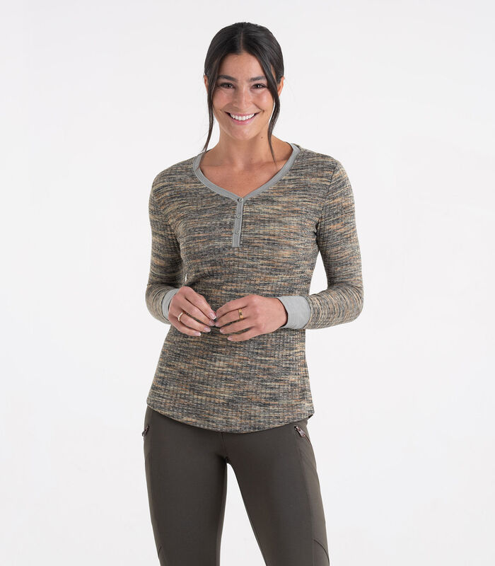 Women's Space Dye Knit Fashion Henley image number 2
