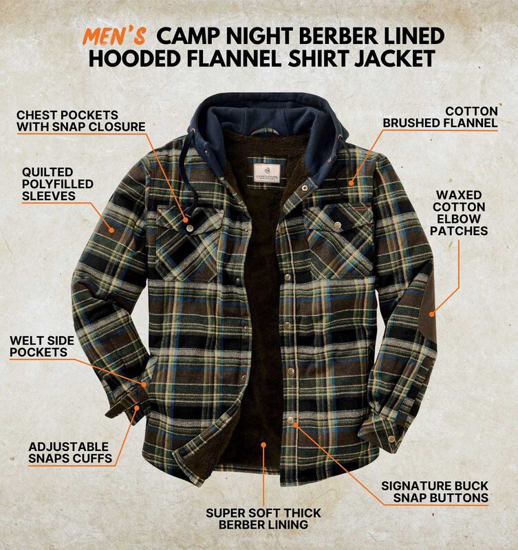 Men's Camp Night Berber Lined Hooded Flannel Shirt Jacket image number 2