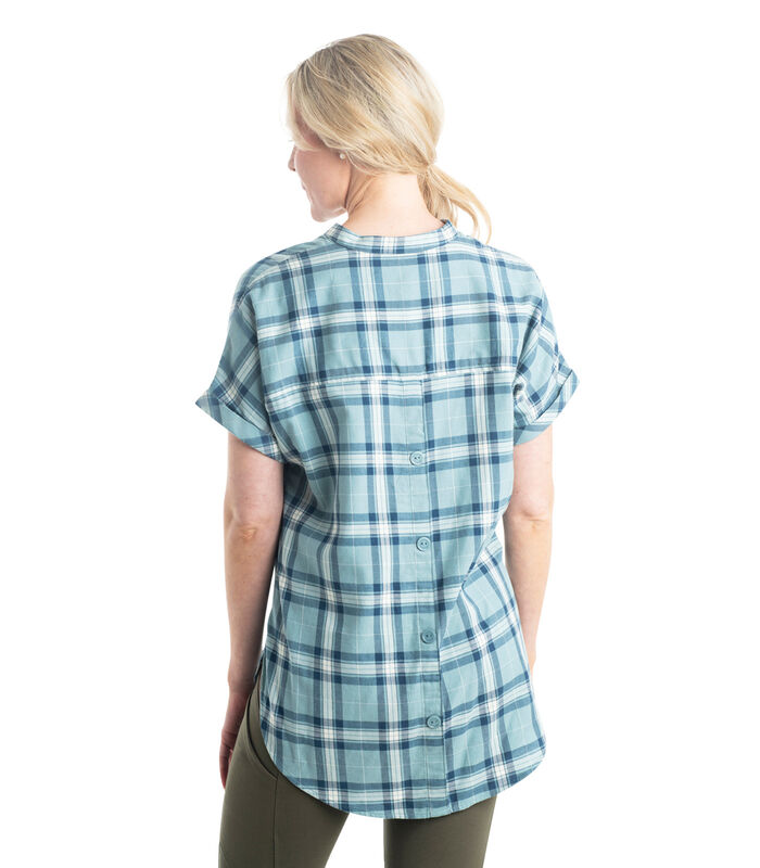 Women's Short Sleeve Popover Casual Plaid Shirt image number 3