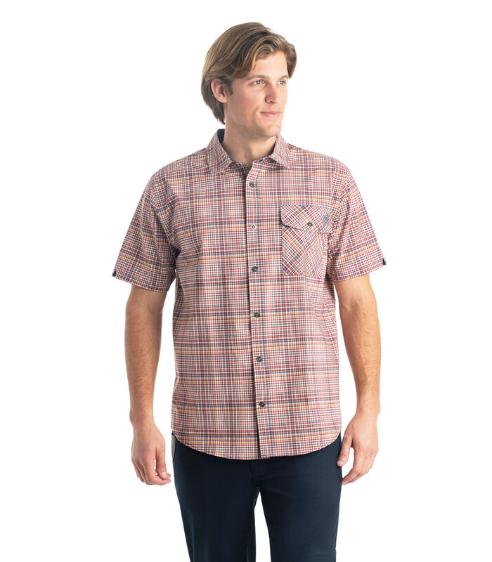 Men's Textured Stretch Woven Plaid Short Sleeve Shirt image number 3