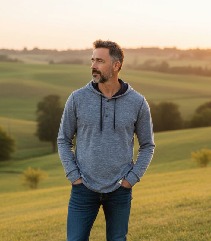 Men's Outdoors Hooded Pullover Performance Henley image number 2