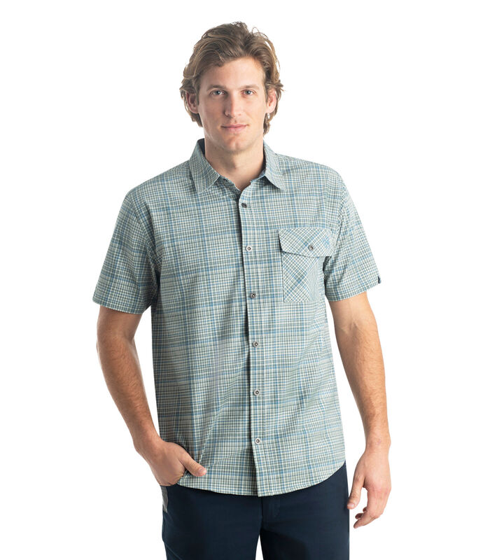 Men's Textured Stretch Woven Plaid Short Sleeve Shirt image number 3