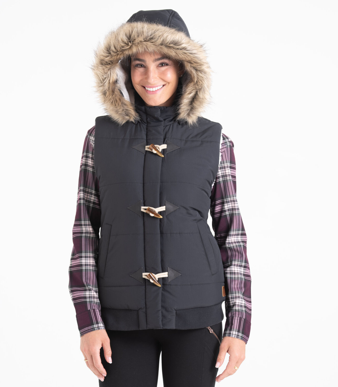Women's Quilted Toggle Hooded Puffer Vest | Lightweight Insulation
