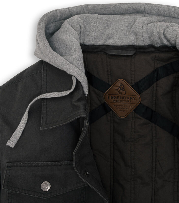 Men's CCW Water Repellent Waxed Cotton Insulated Hooded Snap Jacket image number 4