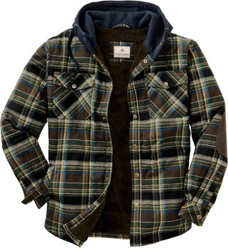 Men's Camp Night Berber Lined Hooded Flannel Shirt Jacket