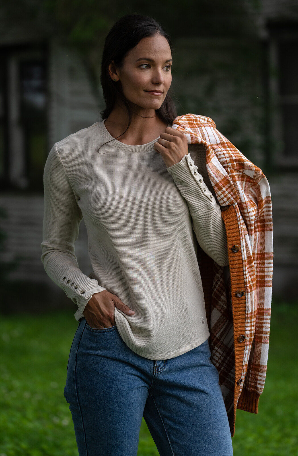 Women's Long Sleeve Waffle Knit Top | Cozy Casual & Loungewear
