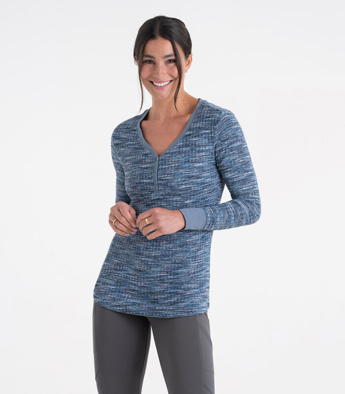 Women's Space Dye Knit Fashion Henley image number 2