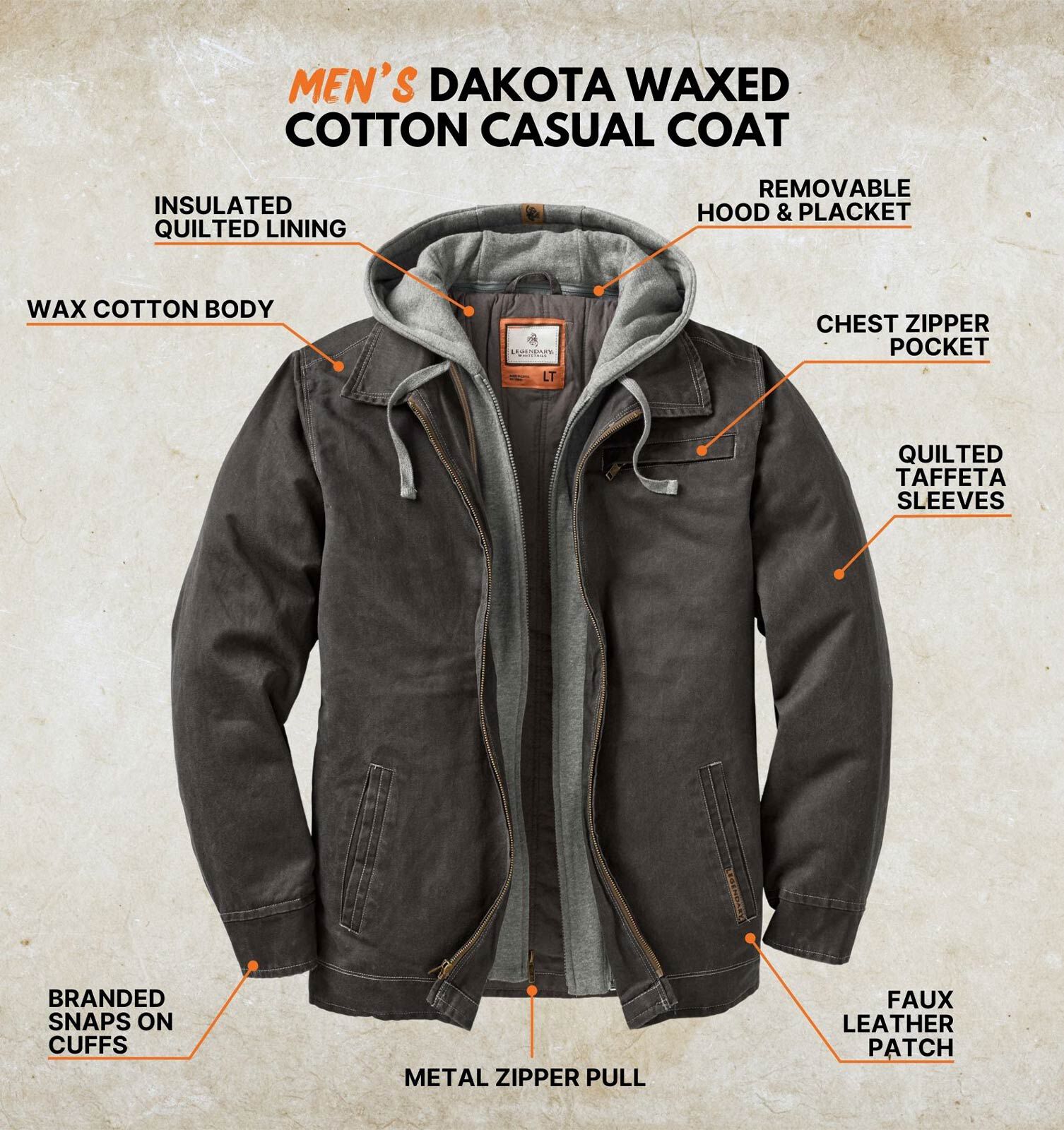 Men's Dakota Waxed Cotton Casual Coat | Aged Leather Look Coat