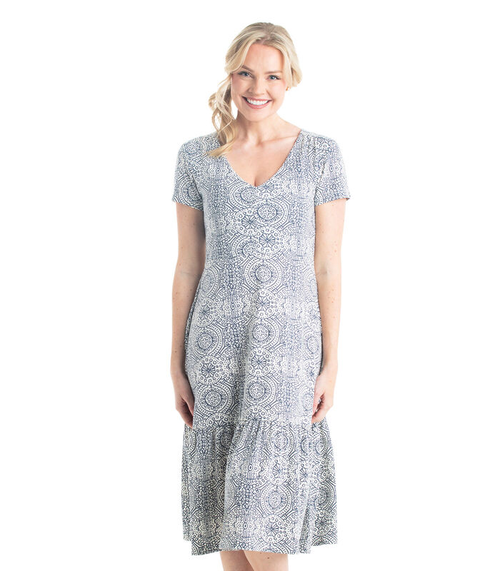 Women's Printed Knit Midi Short Sleeve Dress image number 2