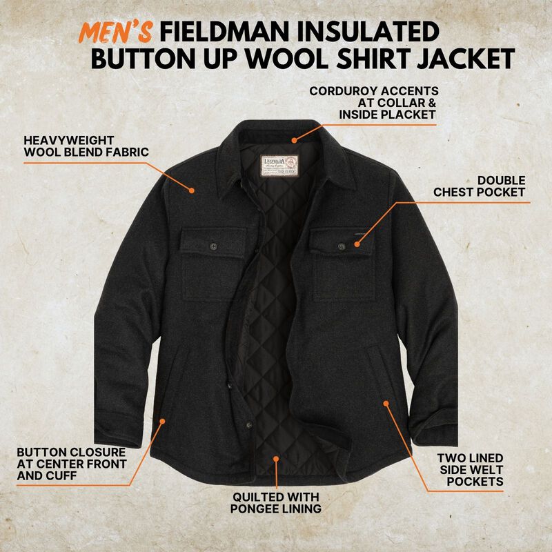 Men&rsquo;s Tough as Buck Legacy Insulated Button Up Wool Shirt Jacket image number 2