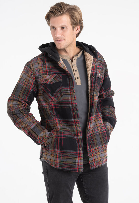 Men's Camp Night Berber Lined Hooded Flannel Shirt Jacket image number 2