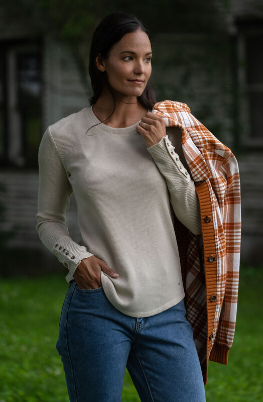 Women's Long Sleeve Waffle Knit Top image number 4