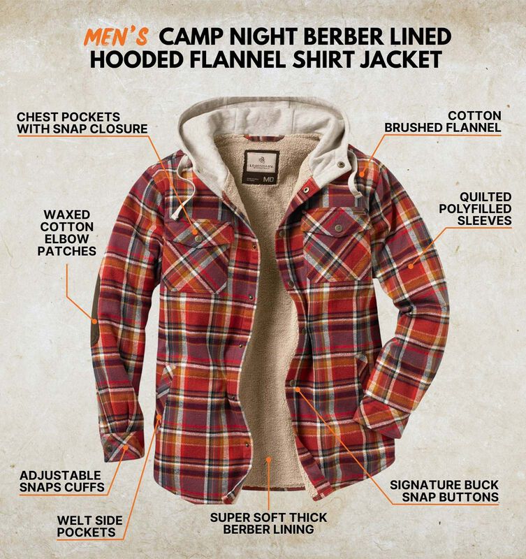 Men's Camp Night Berber Lined Hooded Flannel Shirt Jacket image number 2