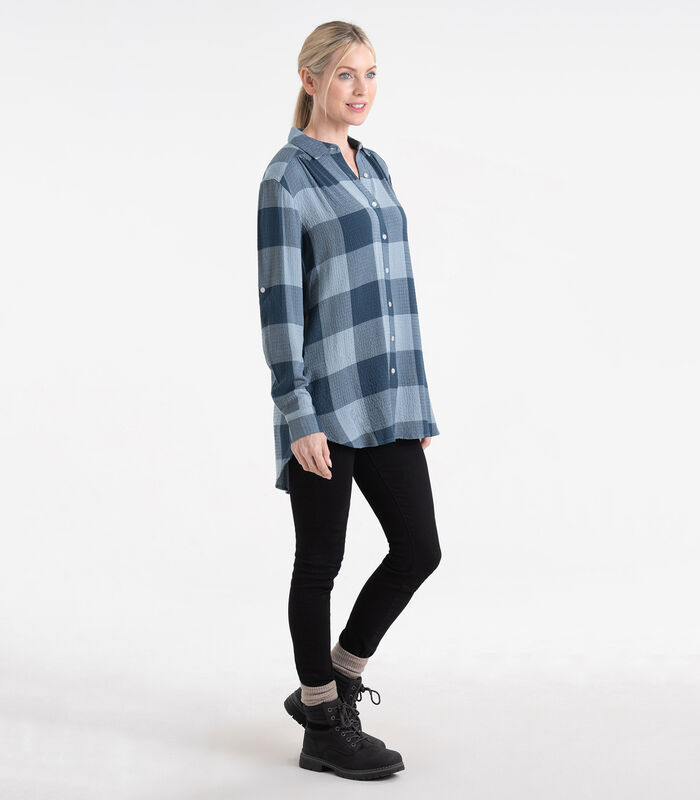 Women's Plaid Button Down Tunic Blouse image number 2
