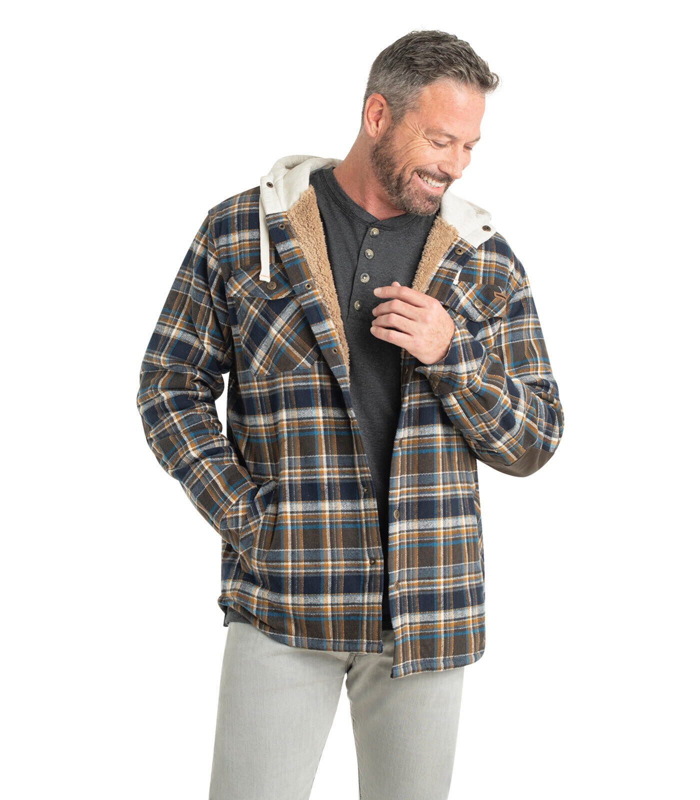 Men's Berber-Lined Hooded Flannel Shirt Jacket | Insulated