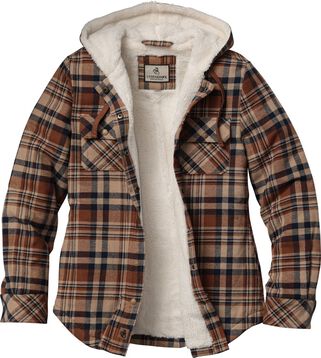Women's Snap Front Open Country Sherpa Lined Hooded Shirt Jacket