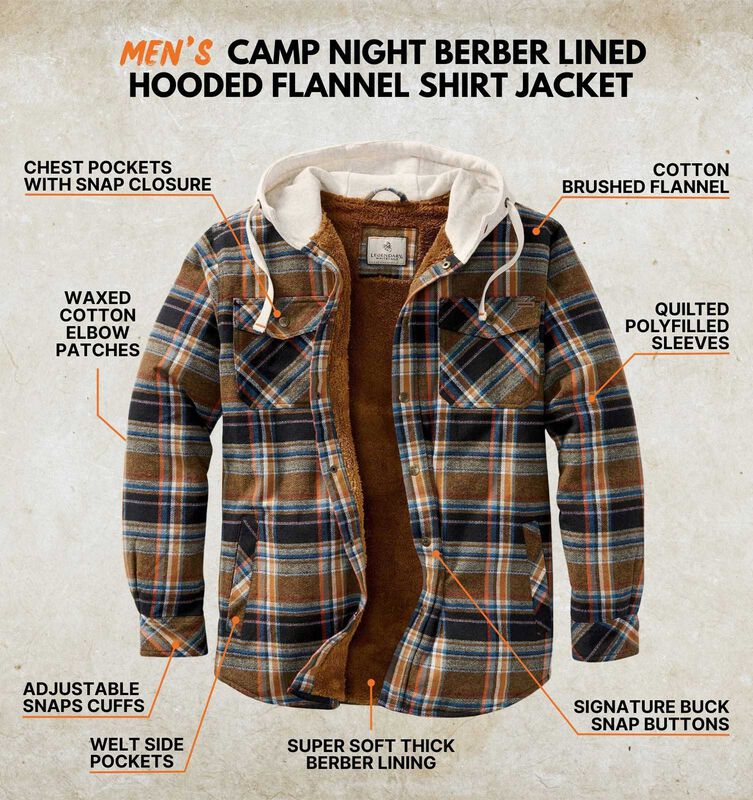 Men's Camp Night Berber Lined Hooded Flannel Shirt Jacket image number 2