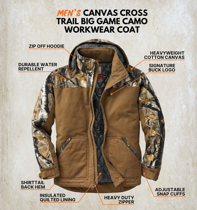 Men's Heavyweight Canvas Cross Trail Big Game Camo Workwear Coat image number 2