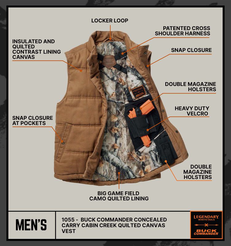 Men's Buck Commander Concealed Carry Cabin Creek Quilted Canvas Vest image number 2
