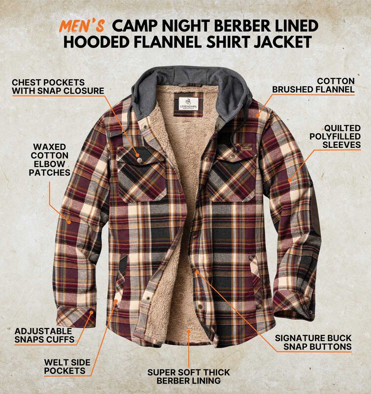 Men's Camp Night Berber Lined Hooded Flannel Shirt Jacket image number 2