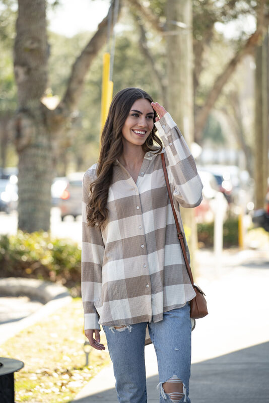 Women's Plaid Button Down Tunic Blouse image number 2