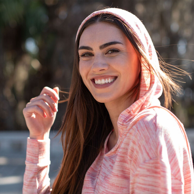 Women's Space Dye Knit V-Neck Pullover Hoodie image number 4