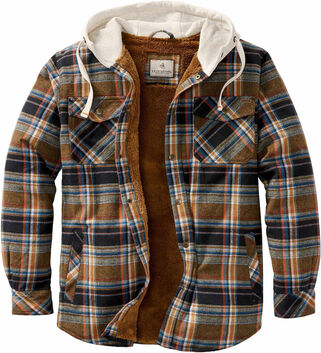 Men's Camp Night Berber Lined Hooded Flannel Shirt Jacket