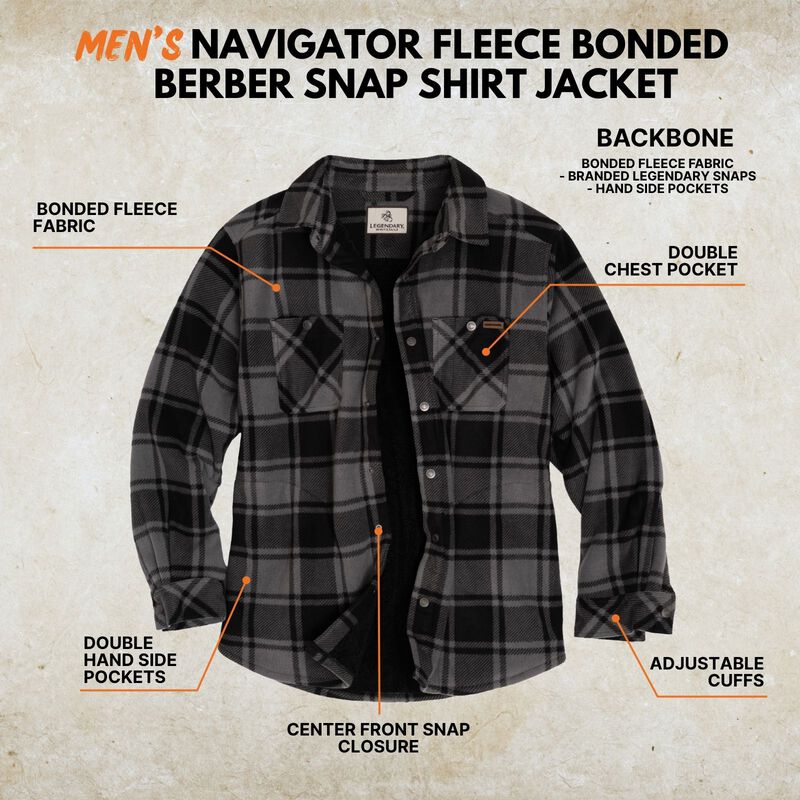 Men's Navigator Fleece Bonded Berber Snap Shirt Jacket image number 2