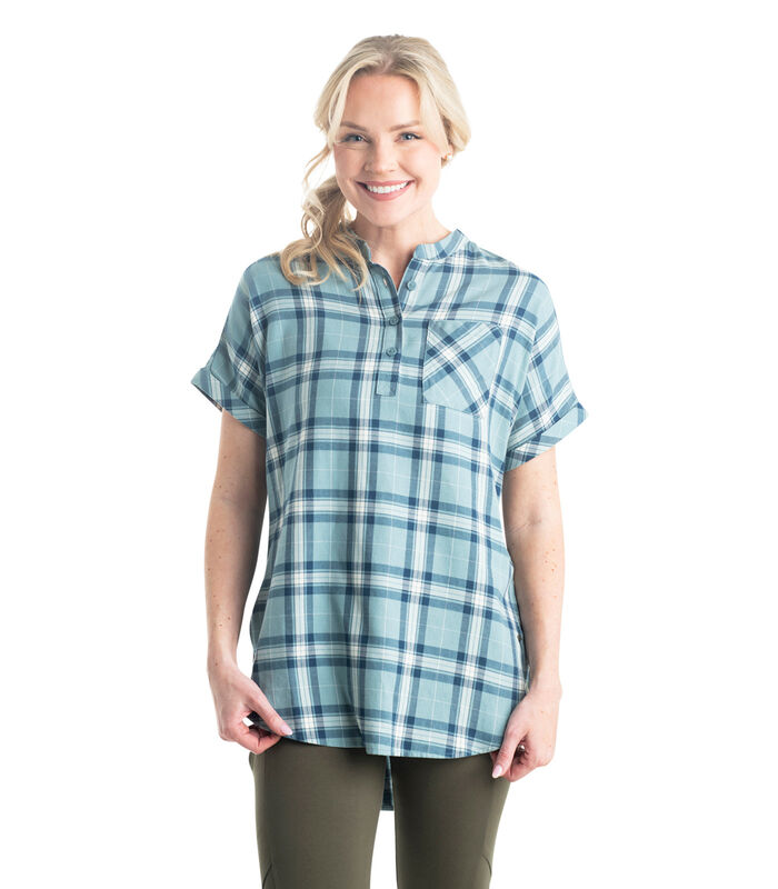 Women's Short Sleeve Popover Casual Plaid Shirt image number 2