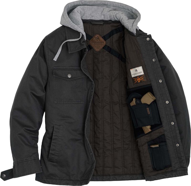 Men's CCW Water Repellent Waxed Cotton Insulated Hooded Snap Jacket image number 1