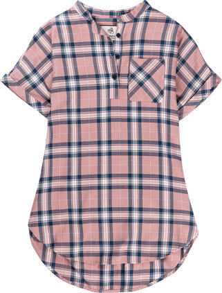Women's Short Sleeve Popover Casual Plaid Shirt