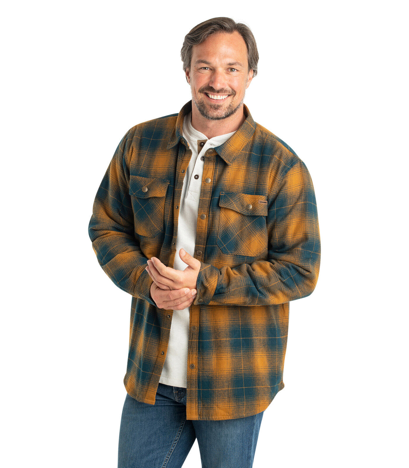 mens archer thermal lined flannel shirt jacket 6754 BNTP front on model.jpg sw 321 sh 423 sm fit
