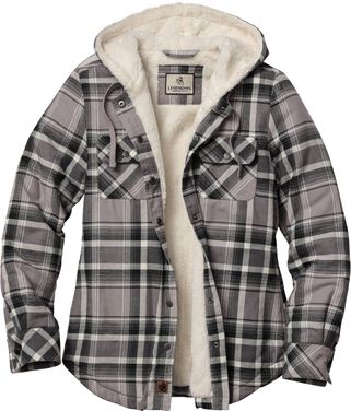 Women's Snap Front Open Country Sherpa Lined Hooded Shirt Jacket