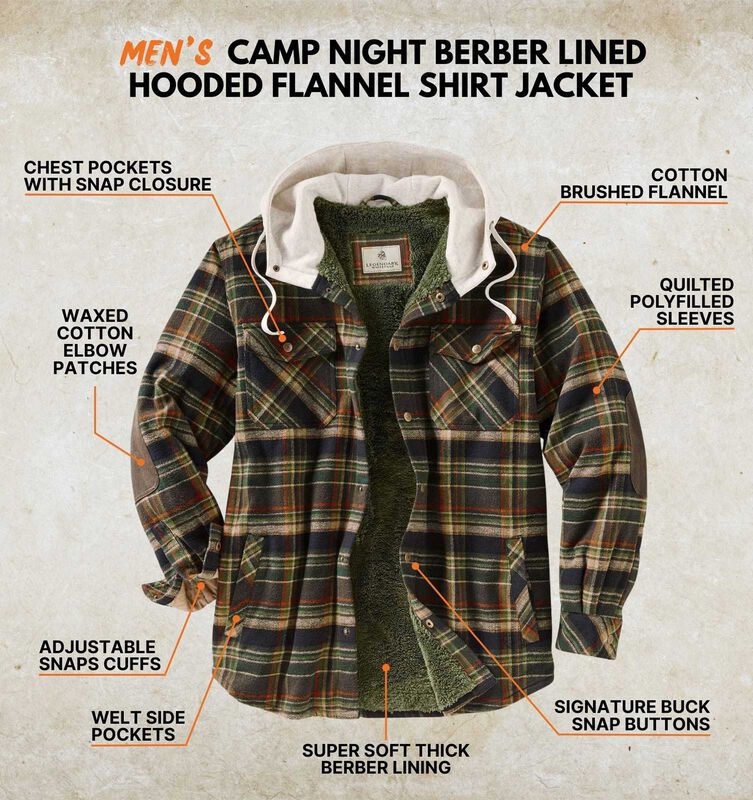 Men's Camp Night Berber Lined Hooded Flannel Shirt Jacket image number 2