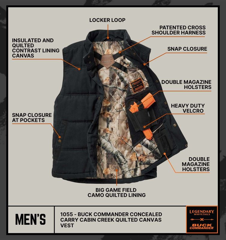 Men's Buck Commander Concealed Carry Cabin Creek Quilted Canvas Vest image number 2