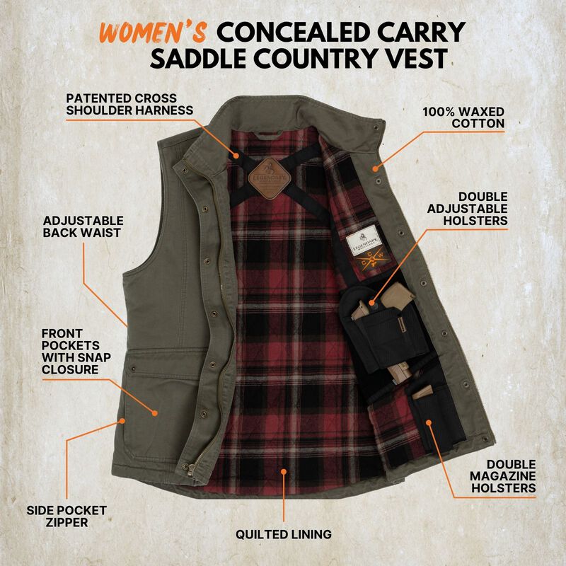 Women's Concealed Carry Saddle Country Waxed Cotton Blend Vest image number 5
