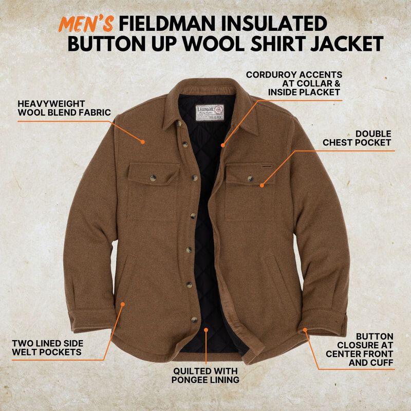 Men&rsquo;s Tough as Buck Legacy Insulated Button Up Wool Shirt Jacket image number 2
