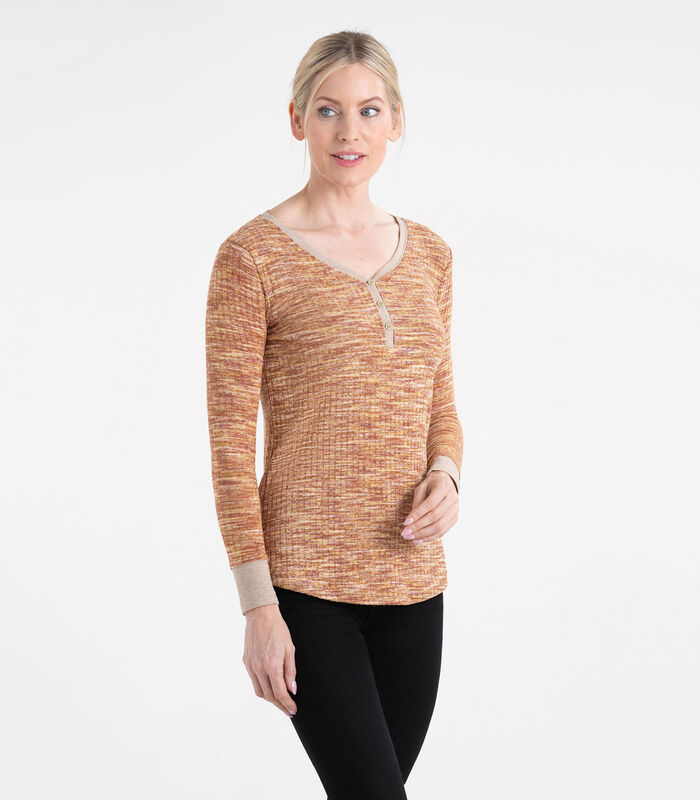 Women's Space Dye Knit Fashion Henley image number 2