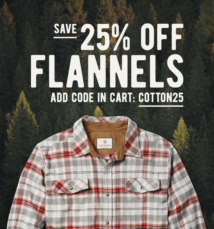 Men's Legendary Stretch Flannel Shirt, Men's Tough As Buck Heavyweight Flannel Shirt, Women's Lumber Jane Hooded Flannel Shirt, and Men's Buck Camp Flannel Shirt