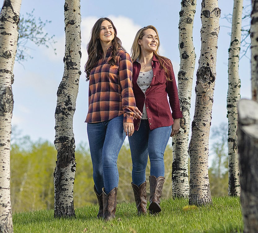 Women's Firelight Popover Flannel Tunic Top and Women's Cottage Escape Flannel Shirt