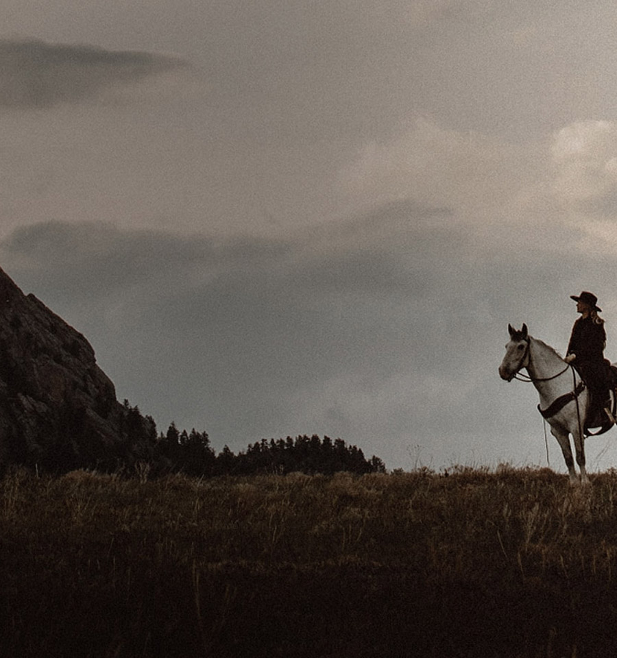 A cowboy atop a horse.