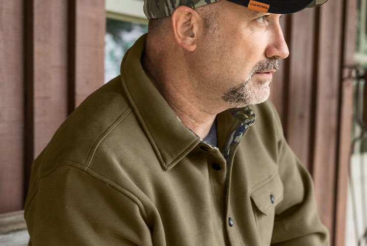 Shop Men s Big Woods Camo Lined Brushed Knit Fleece Shirt Jacket