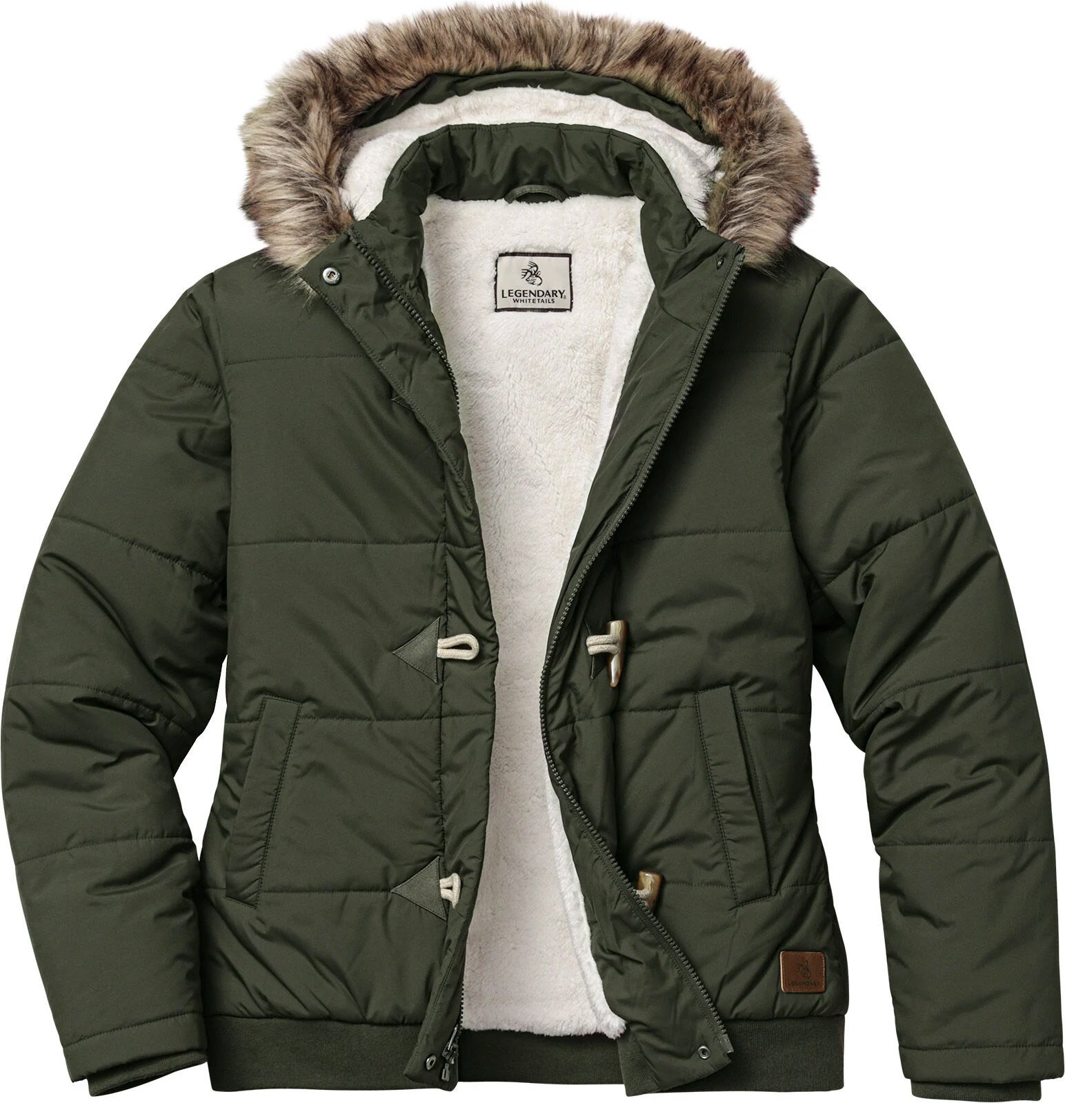 Women's Quilted Toggle Hooded Berber Lined Puffer Jacket