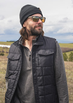 Legendary Outdoors Men's Performance Quilted Vest and Legendary Customized Wood Tone Sunglasses